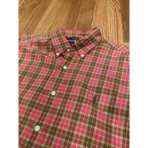 Ralph Lauren Men's Classic Fit Shirt Red Brown Gingham Plaid 100% Cotton Medium